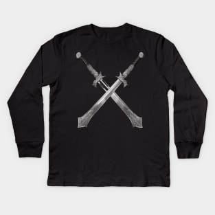 Two Medieval Ornamental Viking Warrior Swords Crossed Kids Long Sleeve T-Shirt